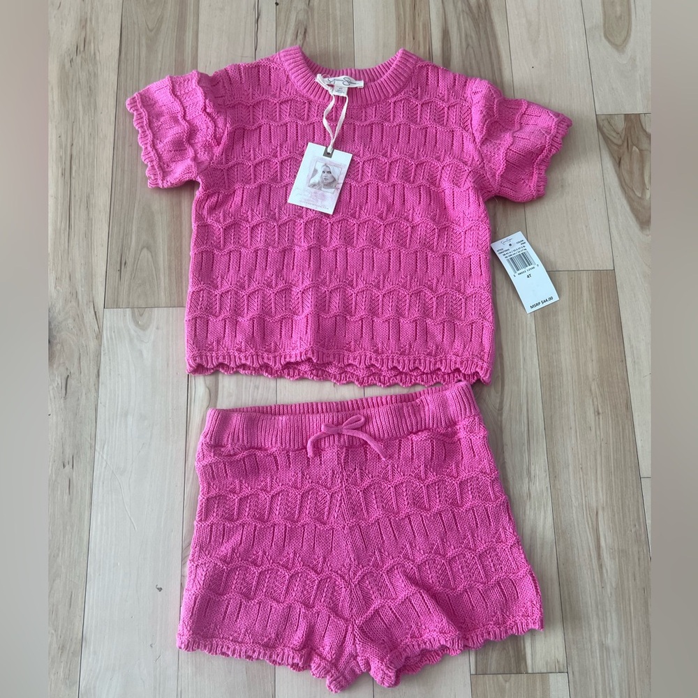 Pink Knit Top and Shorts Set